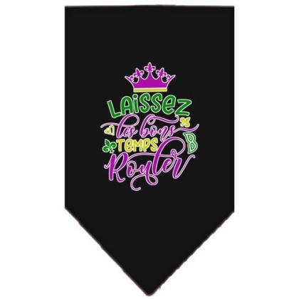 Laissez Les Bons Temps Rouler Screen Print Mardi Gras Bandana Black Large