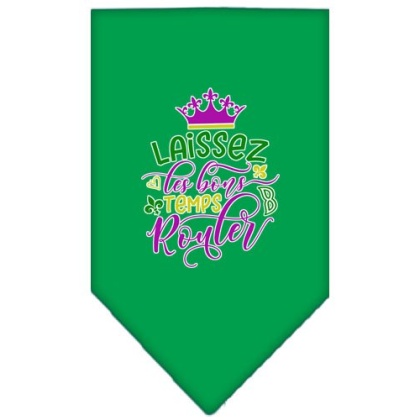 Laissez Les Bons Temps Rouler Screen Print Mardi Gras Bandana Emerald Green Large