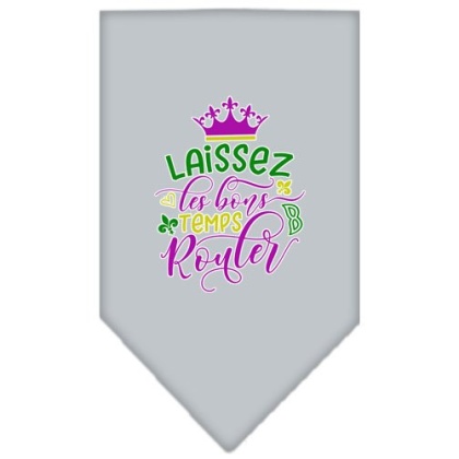 Laissez Les Bons Temps Rouler Screen Print Mardi Gras Bandana Grey Large