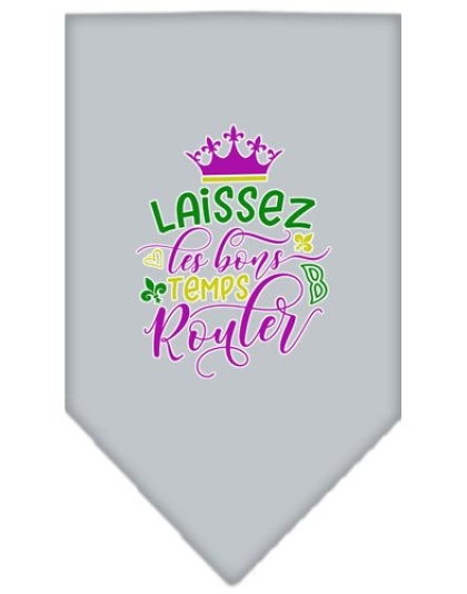 Laissez Les Bons Temps Rouler Screen Print Mardi Gras Bandana Grey Large