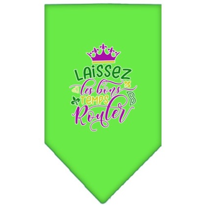 Laissez Les Bons Temps Rouler Screen Print Mardi Gras Bandana Lime Green Large