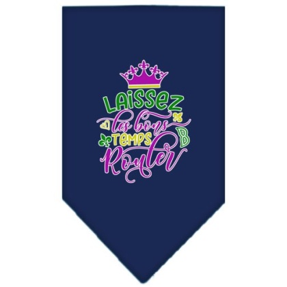 Laissez Les Bons Temps Rouler Screen Print Mardi Gras Bandana Navy Blue large