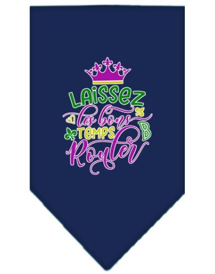 Laissez Les Bons Temps Rouler Screen Print Mardi Gras Bandana Navy Blue large