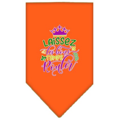 Laissez Les Bons Temps Rouler Screen Print Mardi Gras Bandana Orange Large