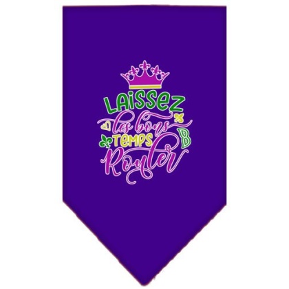 Laissez Les Bons Temps Rouler Screen Print Mardi Gras Bandana Purple Large