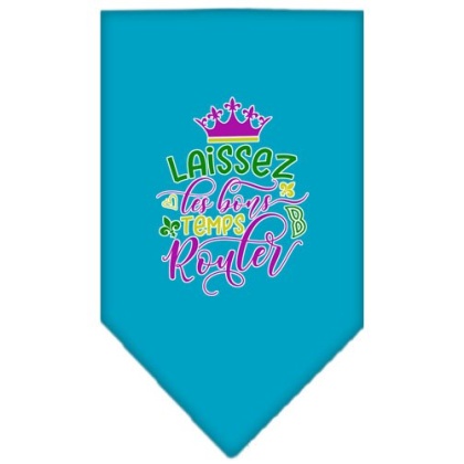 Laissez Les Bons Temps Rouler Screen Print Mardi Gras Bandana Turquoise Large