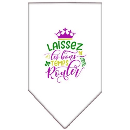 Laissez Les Bons Temps Rouler Screen Print Mardi Gras Bandana White Large