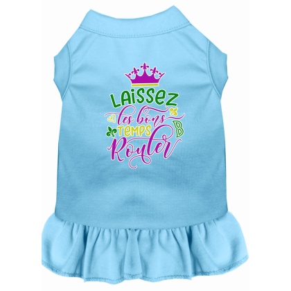 Laissez Les Bons Temps Rouler Screen Print Mardi Gras Dog Dress Baby Blue 4X