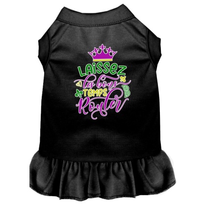 Laissez Les Bons Temps Rouler Screen Print Mardi Gras Dog Dress Black 4X