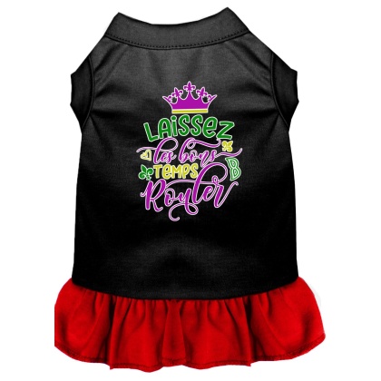 Laissez Les Bons Temps Rouler Screen Print Mardi Gras Dog Dress Black with Red Lg