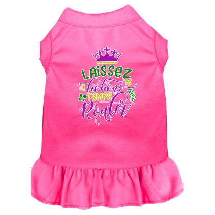 Laissez Les Bons Temps Rouler Screen Print Mardi Gras Dog Dress Bright Pink 4X