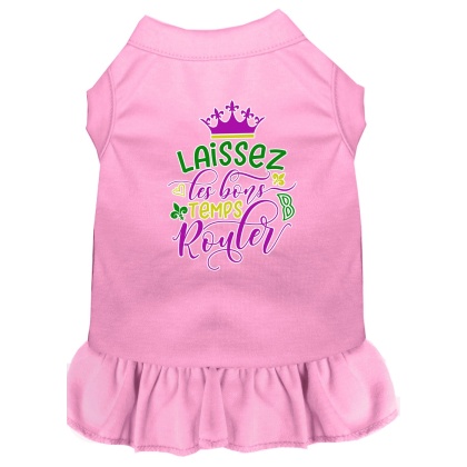 Laissez Les Bons Temps Rouler Screen Print Mardi Gras Dog Dress Light Pink 4X