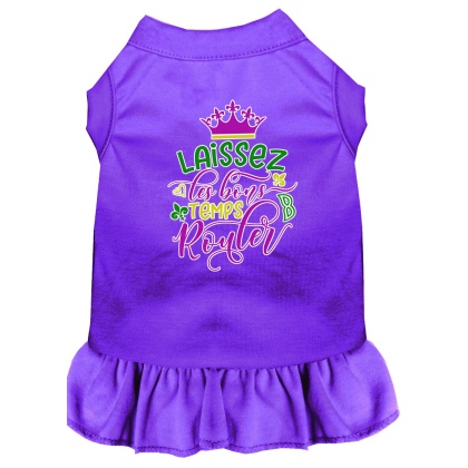 Laissez Les Bons Temps Rouler Screen Print Mardi Gras Dog Dress Purple 4X