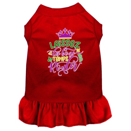 Laissez Les Bons Temps Rouler Screen Print Mardi Gras Dog Dress Red 4X