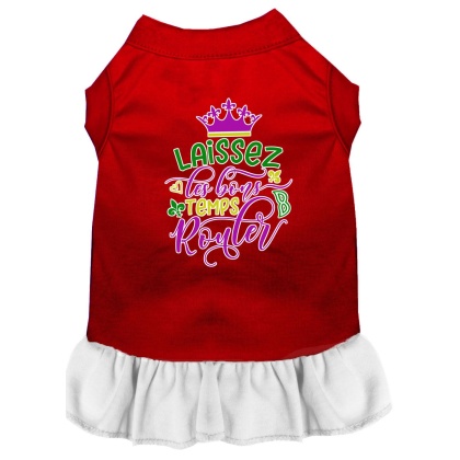 Laissez Les Bons Temps Rouler Screen Print Mardi Gras Dog Dress Red with White Lg