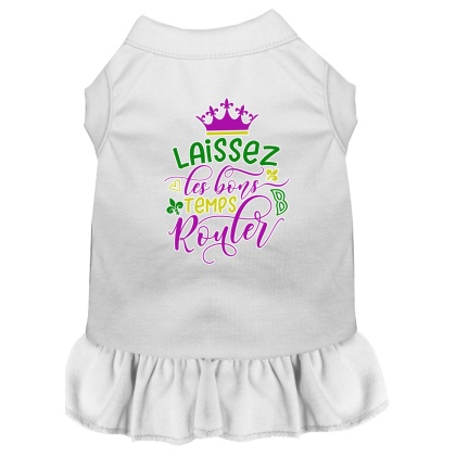 Laissez Les Bons Temps Rouler Screen Print Mardi Gras Dog Dress White 4X