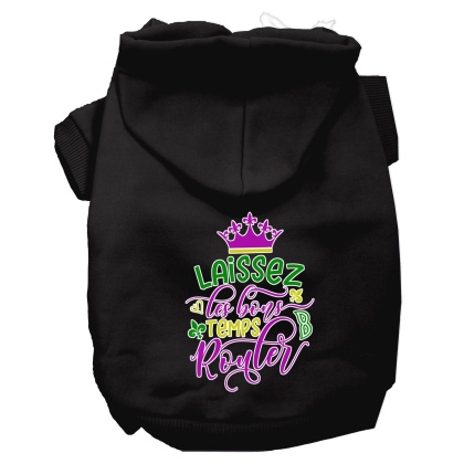 Laissez Les Bons Temps Rouler Screen Print Mardi Gras Dog Hoodie Black L