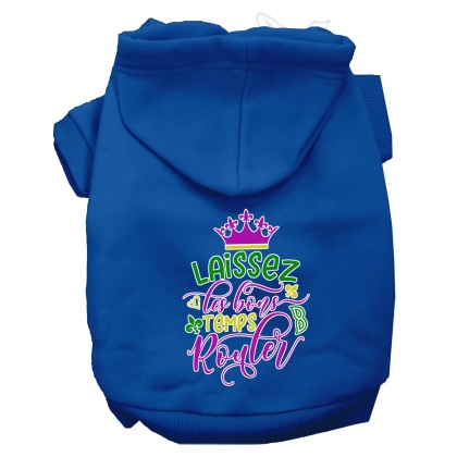 Laissez Les Bons Temps Rouler Screen Print Mardi Gras Dog Hoodie Blue L