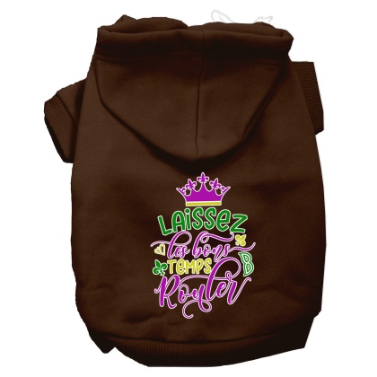 Laissez Les Bons Temps Rouler Screen Print Mardi Gras Dog Hoodie Brown L