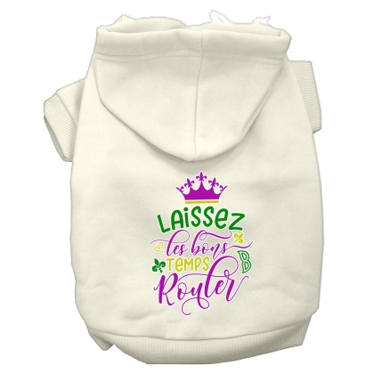 Laissez Les Bons Temps Rouler Screen Print Mardi Gras Dog Hoodie Cream L
