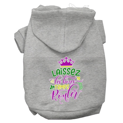 Laissez Les Bons Temps Rouler Screen Print Mardi Gras Dog Hoodie Grey L