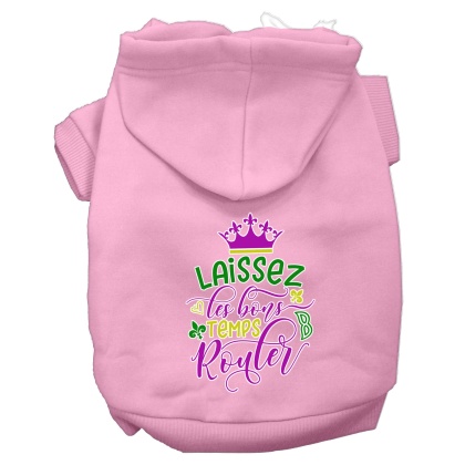 Laissez Les Bons Temps Rouler Screen Print Mardi Gras Dog Hoodie Light Pink L