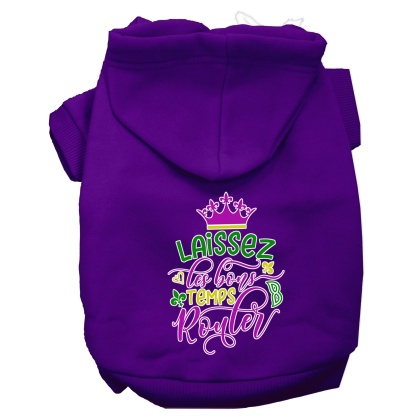 Laissez Les Bons Temps Rouler Screen Print Mardi Gras Dog Hoodie Purple L