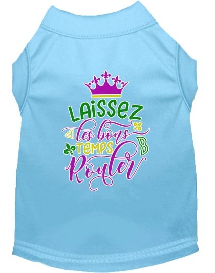 Laissez Les Bons Temps Rouler Screen Print Mardi Gras Dog Shirt Baby Blue Lg