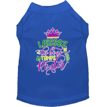 Laissez Les Bons Temps Rouler Screen Print Mardi Gras Dog Shirt Blue Lg
