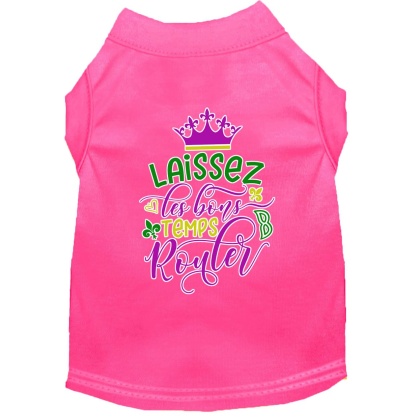 Laissez Les Bons Temps Rouler Screen Print Mardi Gras Dog Shirt Bright Pink Lg