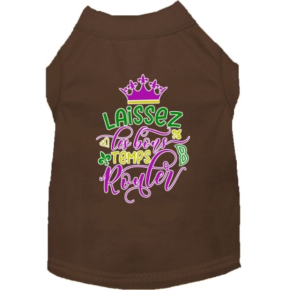 Laissez Les Bons Temps Rouler Screen Print Mardi Gras Dog Shirt Brown Lg
