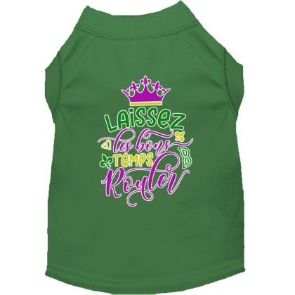 Laissez Les Bons Temps Rouler Screen Print Mardi Gras Dog Shirt Green Lg