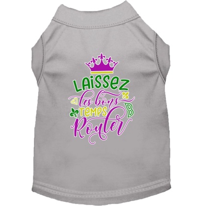 Laissez Les Bons Temps Rouler Screen Print Mardi Gras Dog Shirt Grey Lg