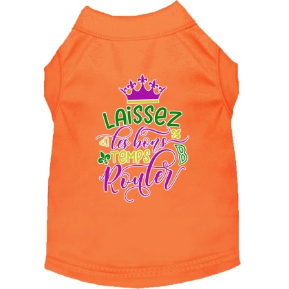 Laissez Les Bons Temps Rouler Screen Print Mardi Gras Dog Shirt Orange Lg