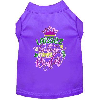 Laissez Les Bons Temps Rouler Screen Print Mardi Gras Dog Shirt Purple Lg