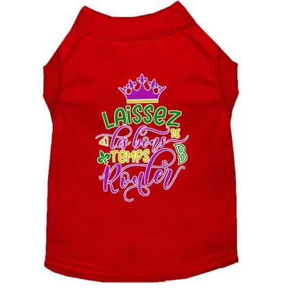 Laissez Les Bons Temps Rouler Screen Print Mardi Gras Dog Shirt Red Lg