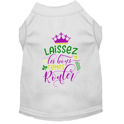 Laissez Les Bons Temps Rouler Screen Print Mardi Gras Dog Shirt White Lg