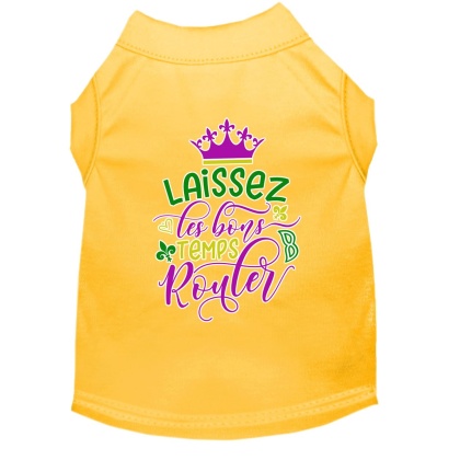 Laissez Les Bons Temps Rouler Screen Print Mardi Gras Dog Shirt Yellow Lg