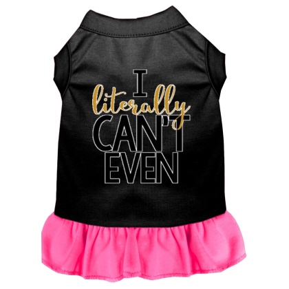 Literally Can't Even Screen Print Dog Dress Black with Bright Pink Lg