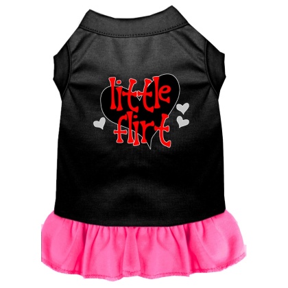 Little Flirt Screen Print Dog Dress Black with Bright Pink Lg