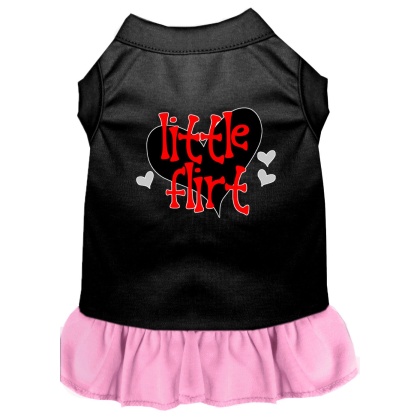 Little Flirt Screen Print Dog Dress Black with Light Pink Lg