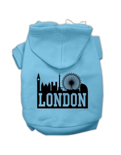 London Skyline Screen Print Pet Hoodies Baby Blue Size Lg