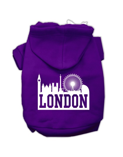 London Skyline Screen Print Pet Hoodies Purple Size Lg