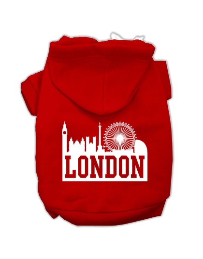 London Skyline Screen Print Pet Hoodies Red Size Lg