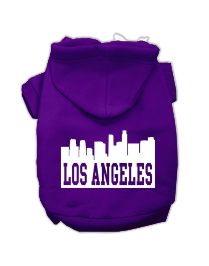 Los Angeles Skyline Screen Print Pet Hoodies Purple Size Lg
