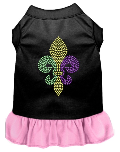 Mardi Gras Fleur De Lis Rhinestone Dress Black with Light Pink Lg