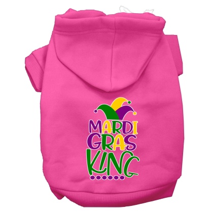 Mardi Gras King Screen Print Mardi Gras Dog Hoodie Bright Pink L