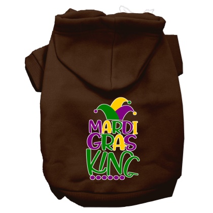 Mardi Gras King Screen Print Mardi Gras Dog Hoodie Brown L