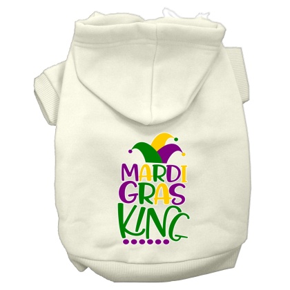 Mardi Gras King Screen Print Mardi Gras Dog Hoodie Cream L