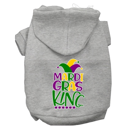 Mardi Gras King Screen Print Mardi Gras Dog Hoodie Grey L